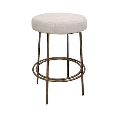 Tomy Counter Height Stool, Blacksmith Gold Metal Frame, Beige Polyester