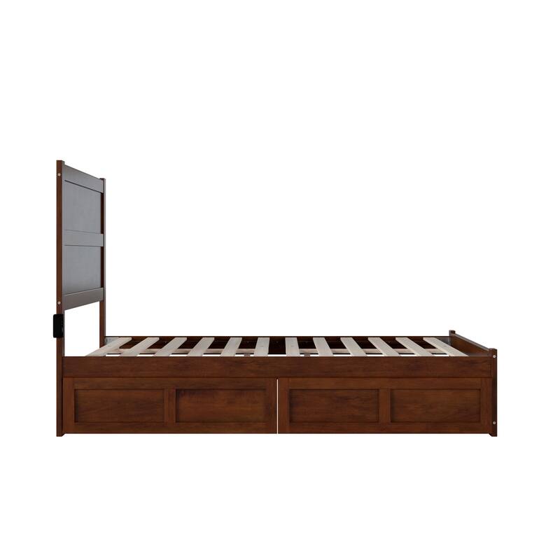 Full Bed with Drawers - Coastal Style Platform Bed Frame, Walnut Finish, Modern Bedroom Furniture