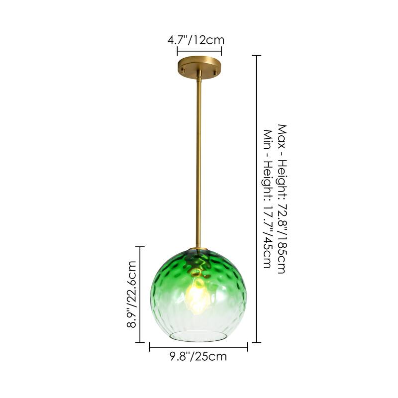 1-Light Modern Gold/Black Metal Hanging Pendant with Green Hammer Textured Glass Shade for Kitchen Island, Living room