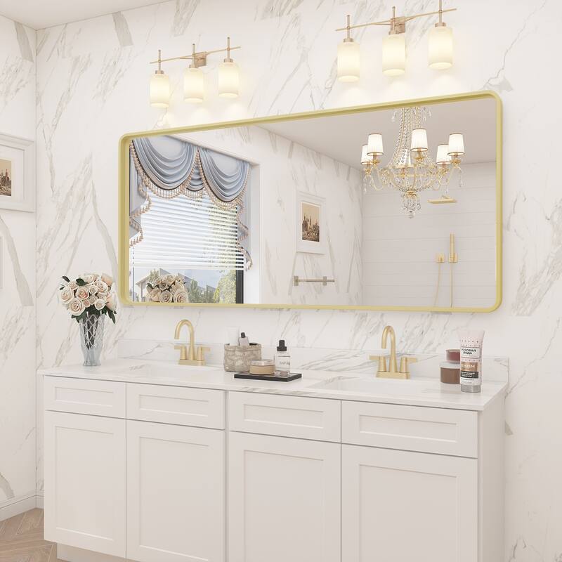 Aluminum alloy Framed Tempered Glass Wall Bathroom Vanity Mirror - 60" x 28" - Gold