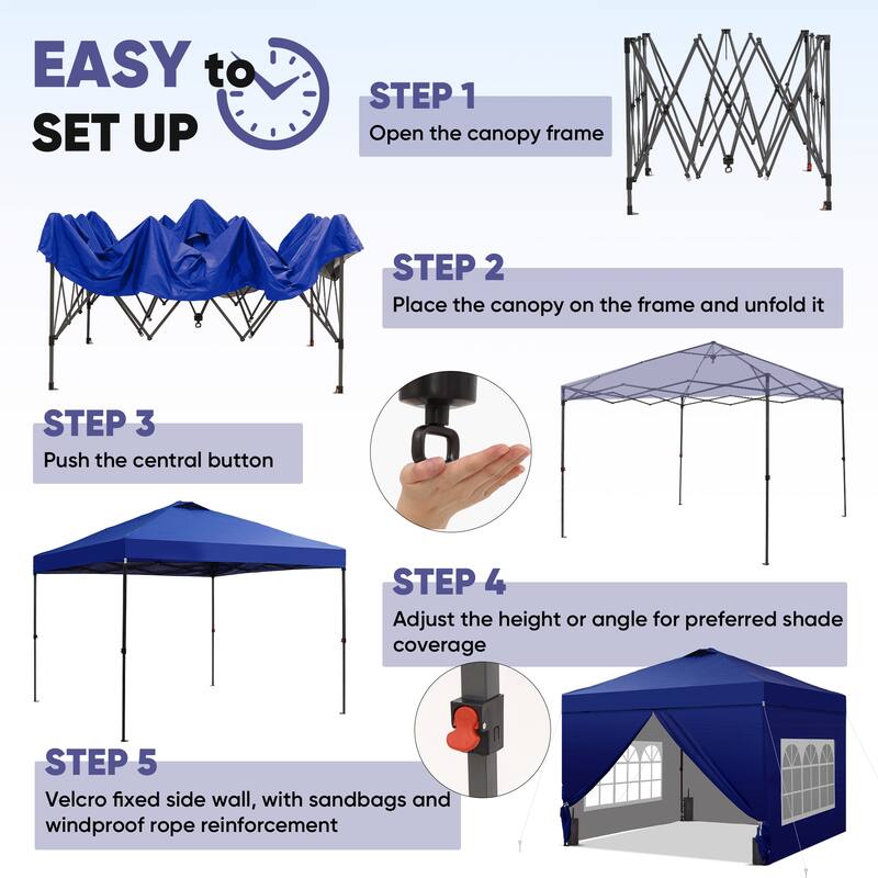 Ainfox 10x10 Pop Up Canopy Tent with 4 Sidewalls, Easy Set up with One Push Lift Outdoor Beach Gazebos with 4 Sandbags