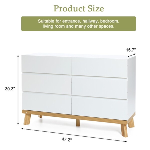 LuxenHome Modern White Wood 6 Drawer Dresser