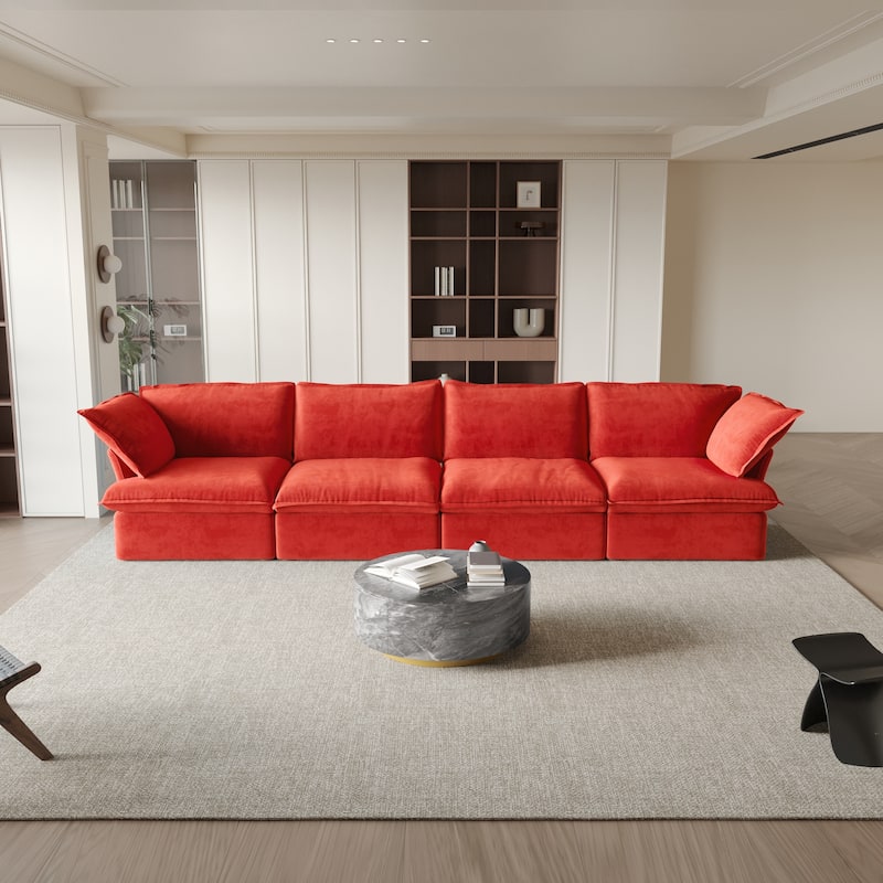 Modular Sectional Sofa Couch, Velvet 3 or 4 Seater Sofa, Minimalist Style Comfy Sofa Couch for Living Room Apartment - 4 seats+red