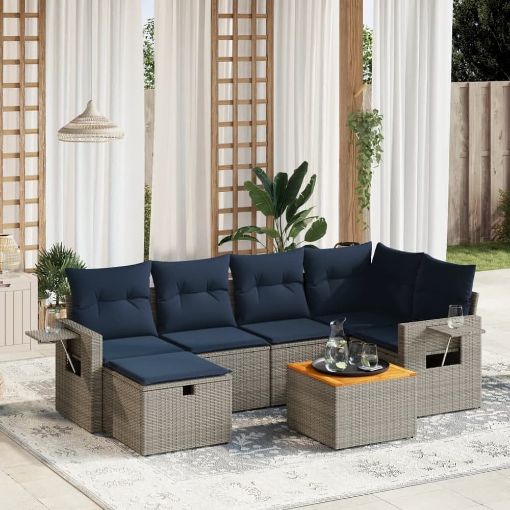 vidaXL Patio Sofa Set with Cushions Outdoor Furniture 7 Piece Poly Rattan