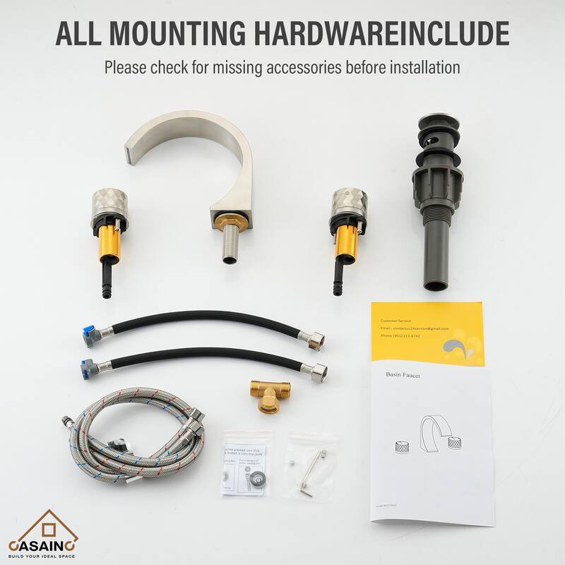 8 in. Widespread Double-Handle C-Arc Waterfall Deck-Mount Bathroom Faucet with Drain Kit