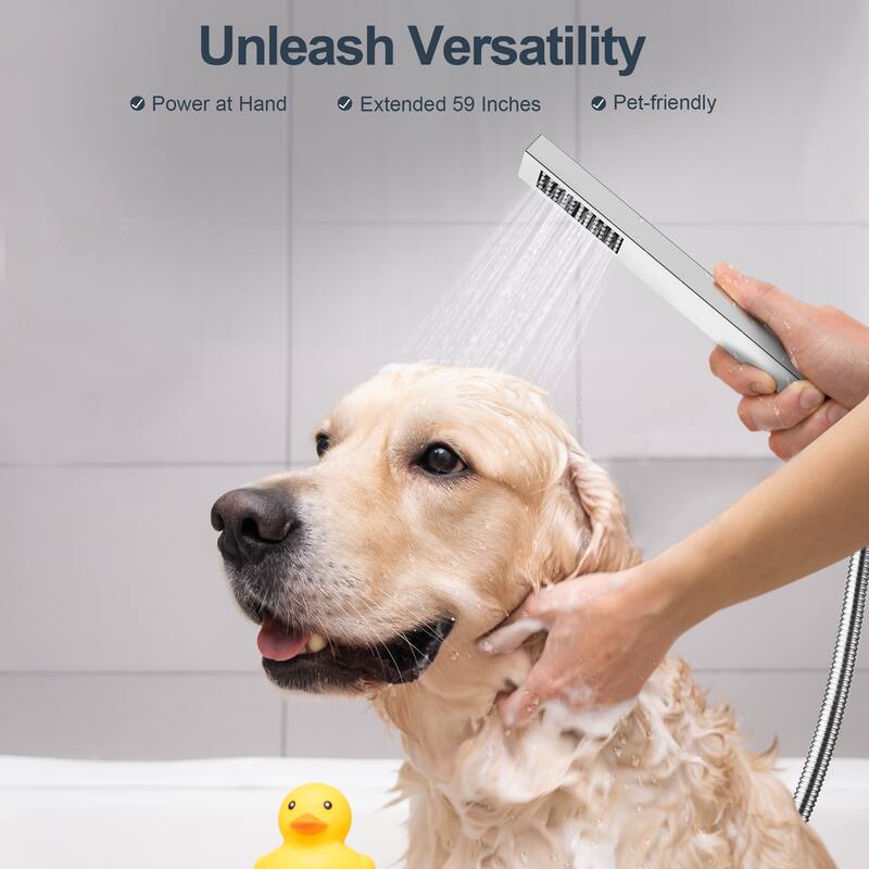 GRANDJOY Dual Shower Heads 16" Rainfall Shower System with 2-Handle Bathroom Sink Faucet Combo Set