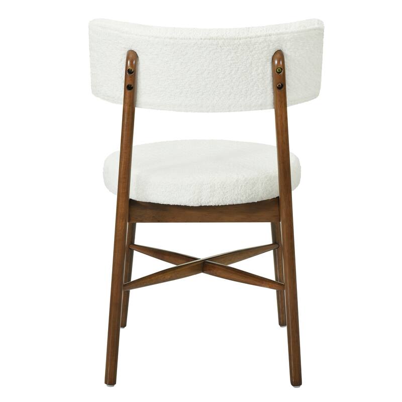 Set of 2 Mid Century Modern Counter Stools with Boucle Upholstery and Rubberwood Frame - Bar Height Dining Stools
