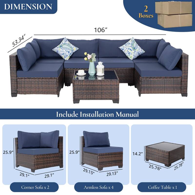 8 PCS Wicker Patio Conversation Set With Fire Table