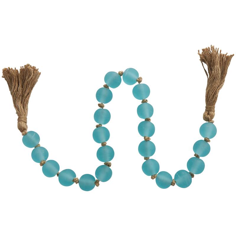 Glass Handmade Round Frosted Beaded Garland with Tassel with Knotted Brown Jute
