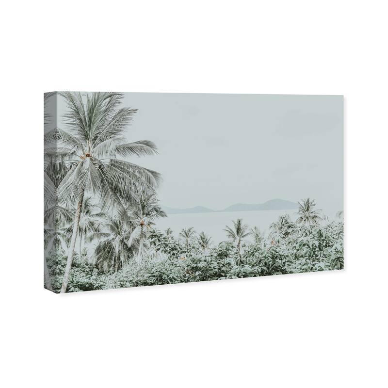 Wynwood Studio Canvas Floral and Botanical Silver Grey Paradise Blue and Light Blue Tropical Wall Art Canvas Print