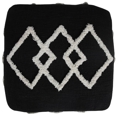 HomeRoots 18" Black 100% Cotton Ottoman