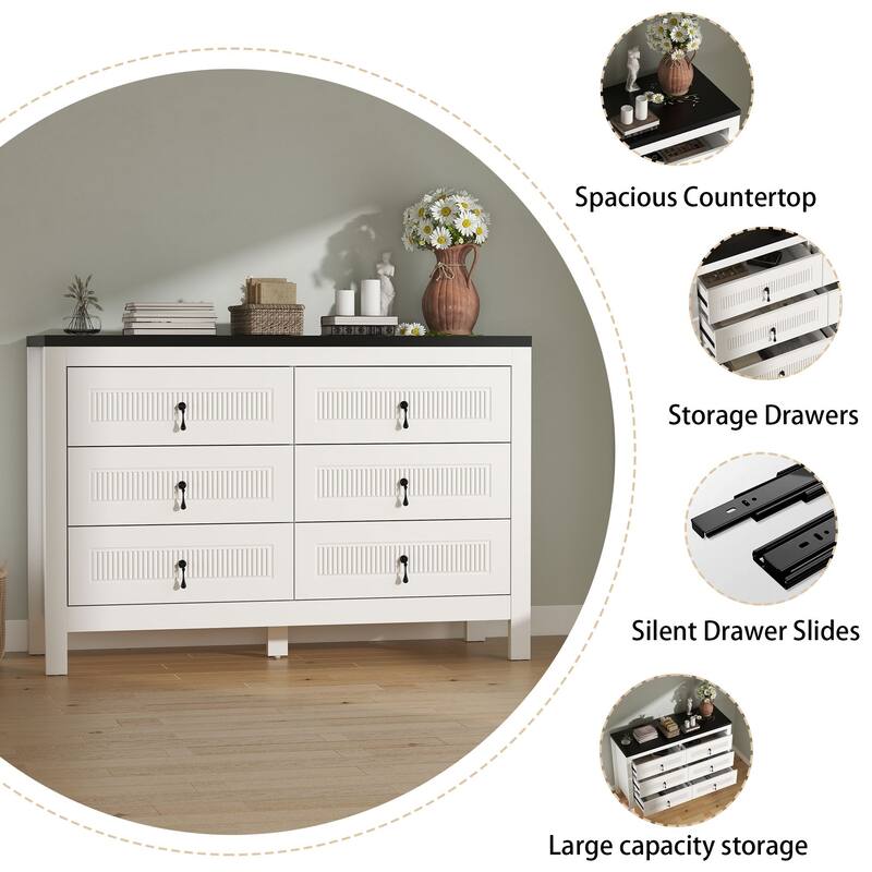 Wood 6 Drawer Dresser, Chest Of Drawers Cabinet, TV Stand for Bedroom, Livingroom and Enterway