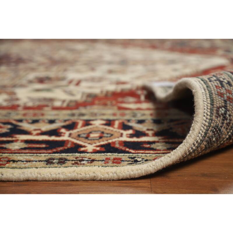 Geometric Ivory Heriz Serapi Indian Area Rug Handmade Wool Carpet - 8'0" x 9'9"