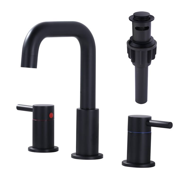 WOWOW 8 in. Widespread Double Handle Bathroom Faucet with Pop-Up Drain - Matte Black