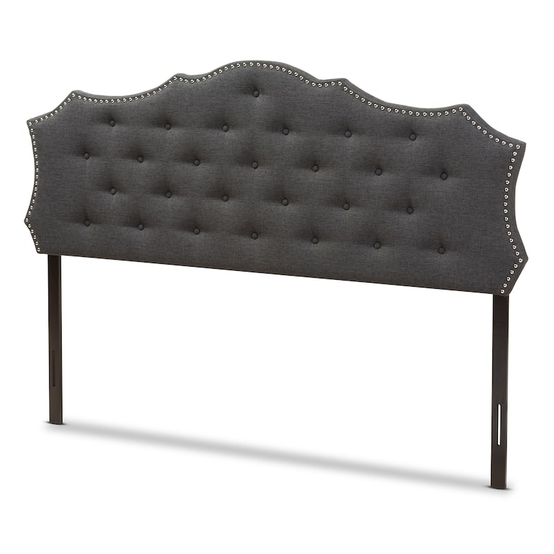 Modern Dark Grey Fabric King Size Headboard with Button Tufting, Soft Upholstery, Adjustable Height Wood Posts