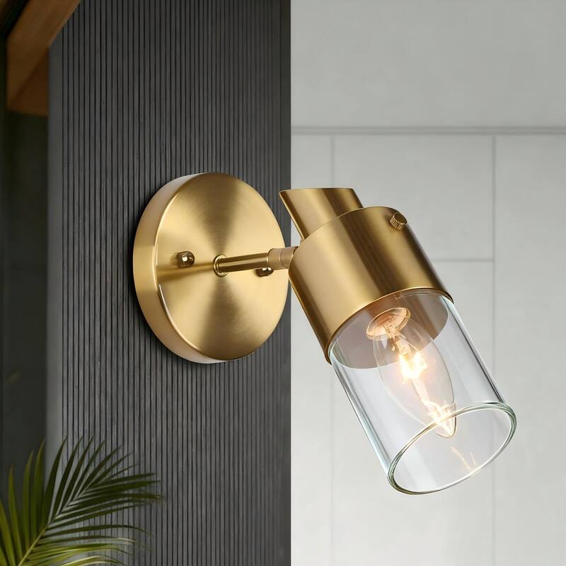 Hartwin Modern 1-Light Gold Glass Wall Sconce Cylinder Bathroom Vanity Lights - 4.7" L x 7" W x 8" H