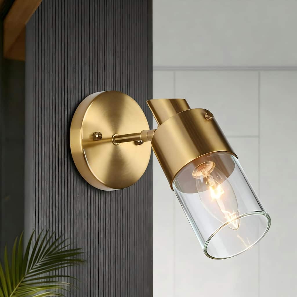 Hartwin Modern 1-Light Gold Glass Wall Sconce Cylinder Bathroom Vanity Lights - 4.7" L x 7" W x 8" H