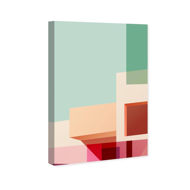 Wynwood Studio Canvas Architecture and Buildings Freeshape Building 13 Green and Pink Mid-Century Modern Wall Art Canvas Print
