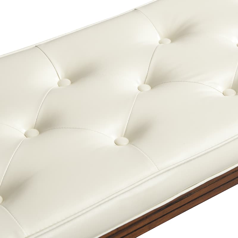 Christopher Knight Home - Mid-Century PU Leather Upholstered Bench with Button-Tufted Seat & Solid Wood Frame - 50"W