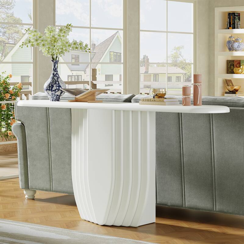 63" Modern Wood Console Table, Geometric Base Entryway Sofa Table for Entry, Entrance, Foyer