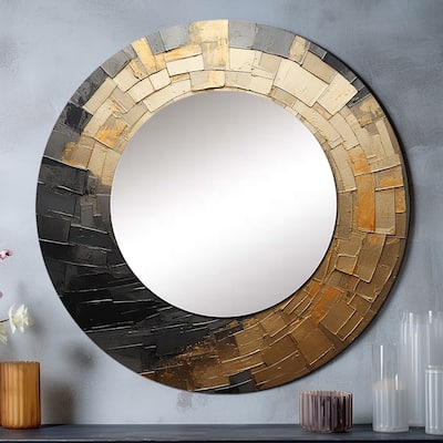 Designart "Gold Black Spiral Poteries" abstract spirals Round Office Mirror - gold Modern Mirror For Wall Décor