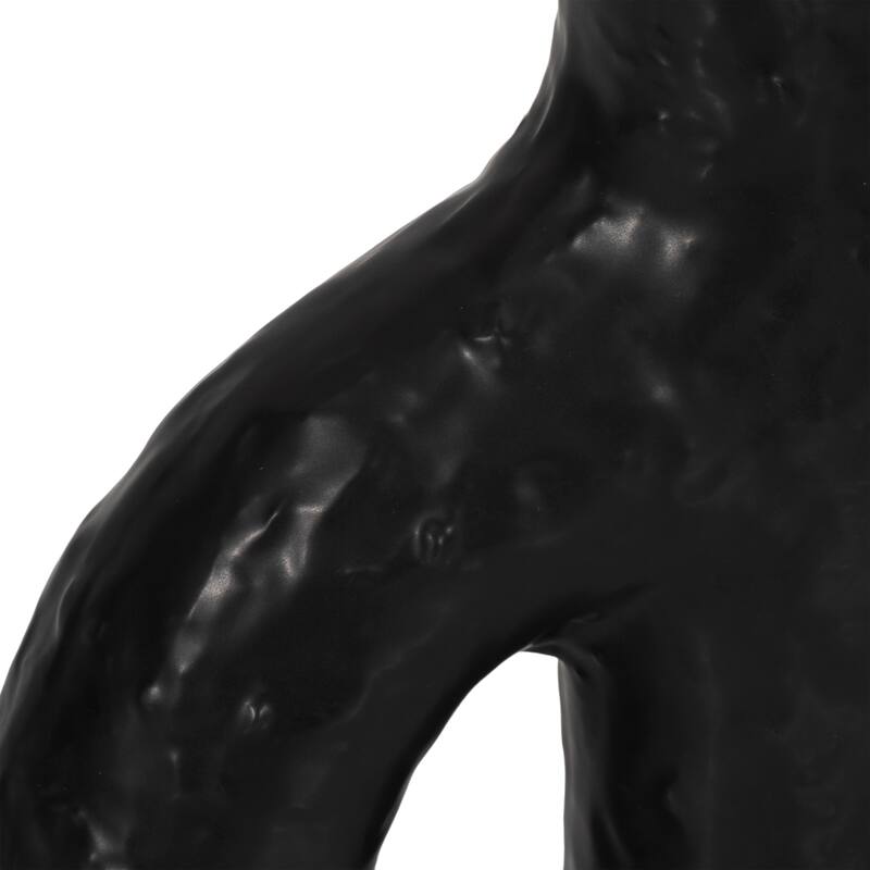Textured Creamic Taper Candle Holder with Double Arched - Black