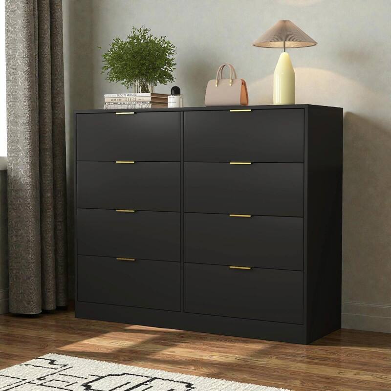 8-Drawer Tall Wood Dresser, Modern Handle-Free Storage Chest for Bedroom, Living Room or Hallway