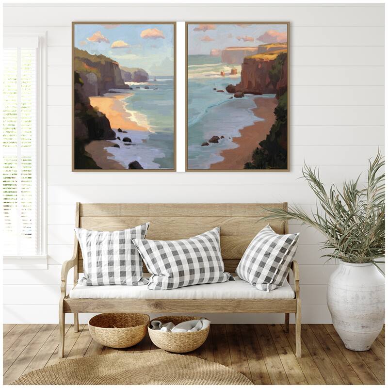 Kate and Laurel Partly Cloudy with Sunshine & Afternoon Shadow 2 Piece Framed Canvas Wall Art Set by Mary Sparrow