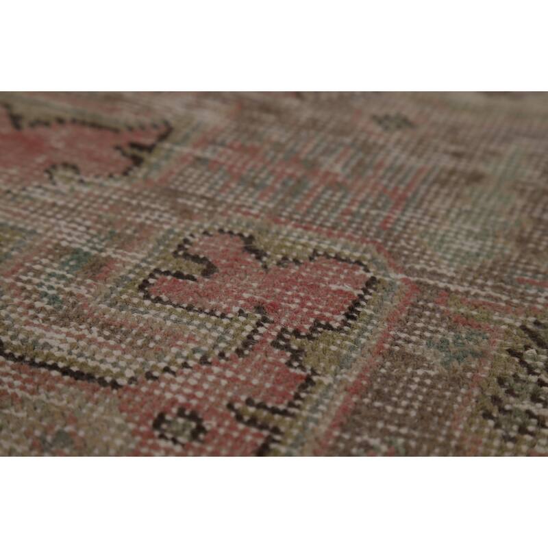 Pink Geometric Tabriz Persian Vintage Rug Hand-Knotted Wool Carpet - 6'8" x 9'2"