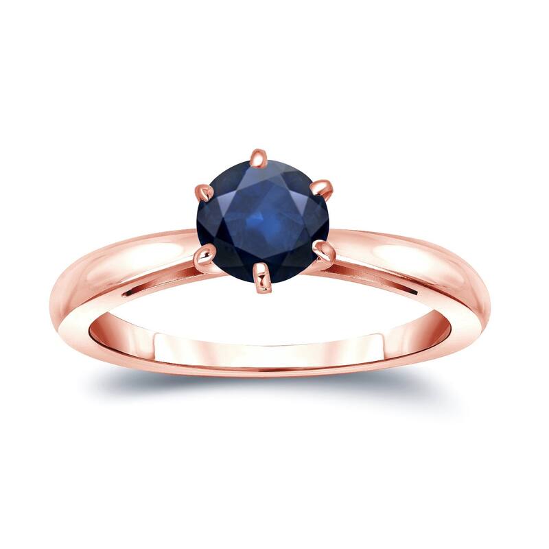 Auriya 14k Gold Blue Sapphire Solitaire Engagement Ring 3/4ct TGW - 4 - Rose - Rose