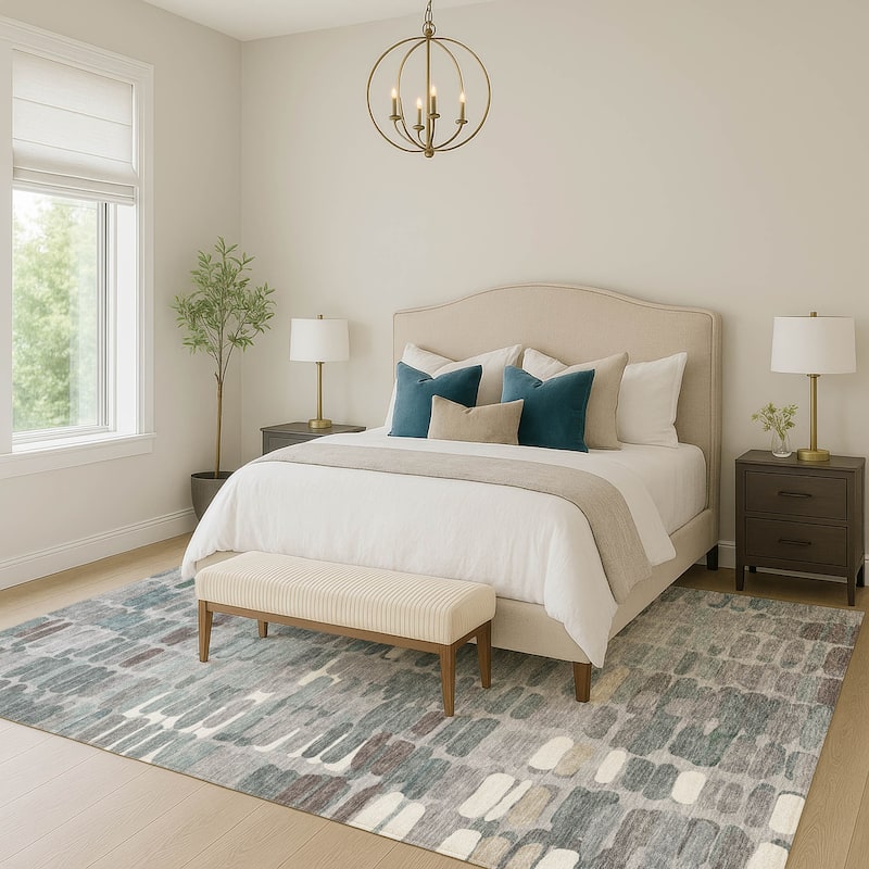 Machine Washable Indoor/ Outdoor Modern Caps Chantille Rug