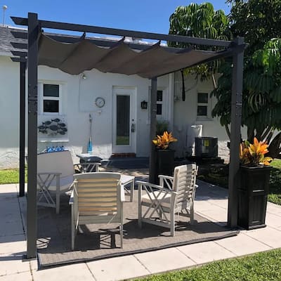 PURPLE LEAF Gazebo Outdoor Retractable Modern Yard Metal Grape Trellis Pergola with Canopy.