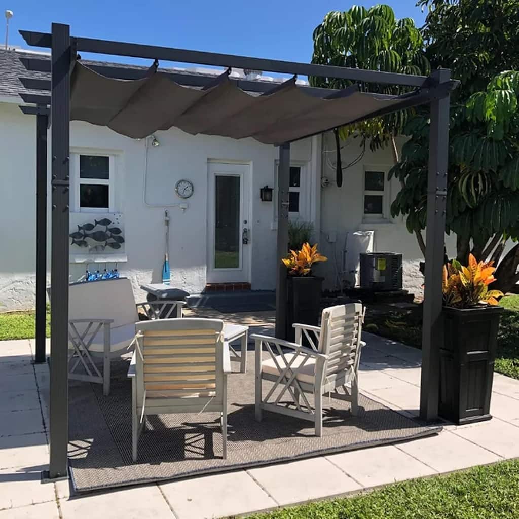 PURPLE LEAF Gazebo Outdoor Retractable Modern Yard Metal Grape Trellis Pergola with Canopy.