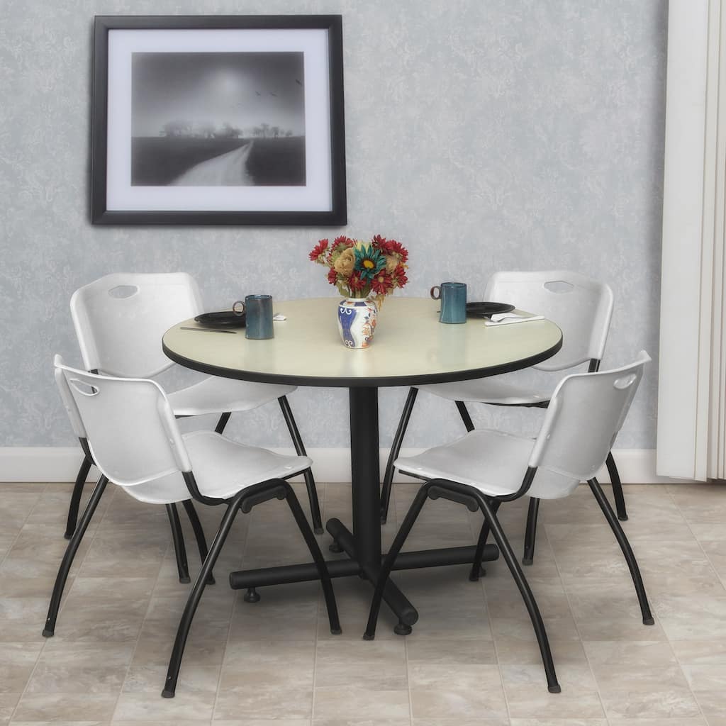 48" Round Breakroom Table- Maple & 4 'M' Stack Chairs- Grey - 48