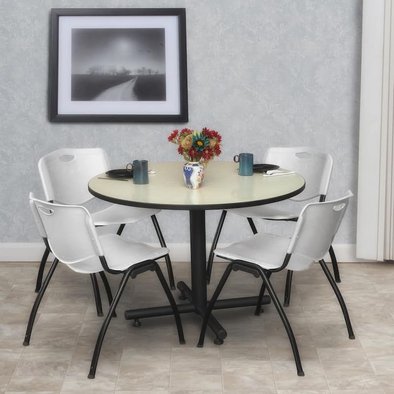 48" Round Breakroom Table- Maple & 4 'M' Stack Chairs- Grey - 48
