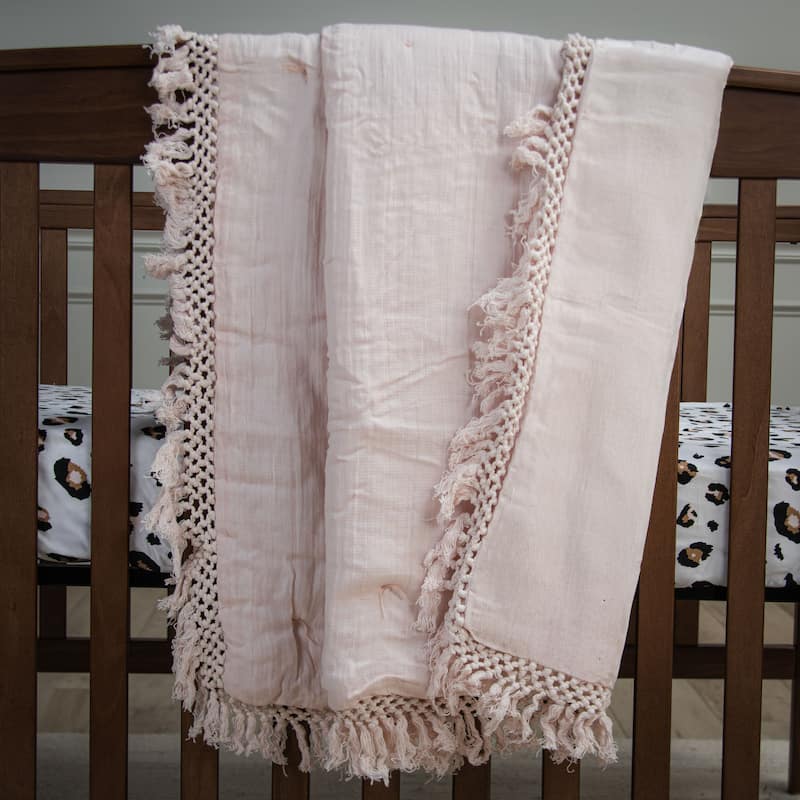 Rizzy Home Tatum Solid Fringe Crib Quilt - 38" X 50"