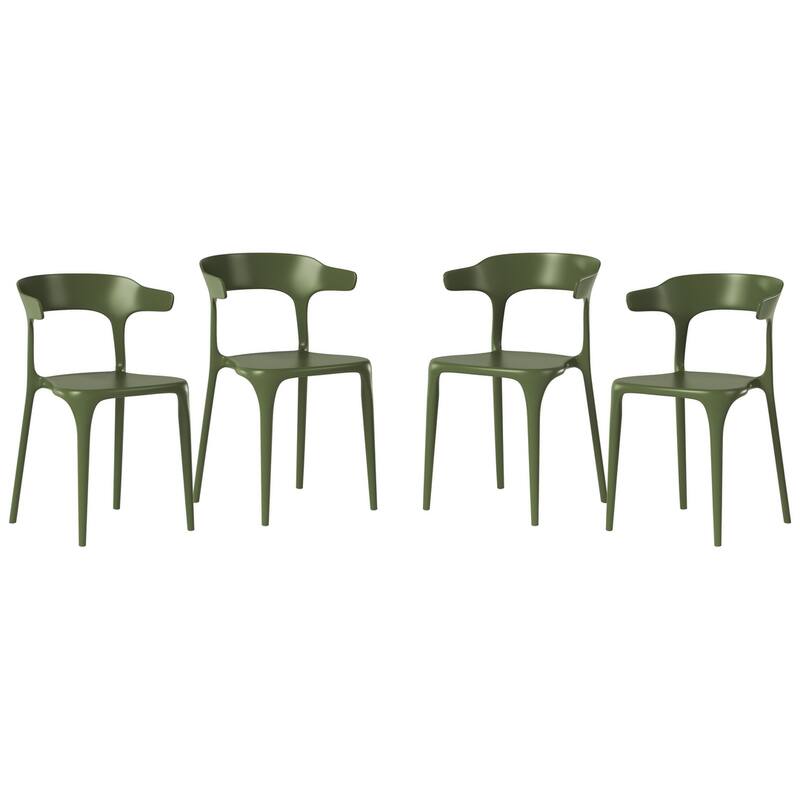 Frond and Form Outdoor Patio Modern Stacking Dining Side Chair (Set of 4) - Olive Green