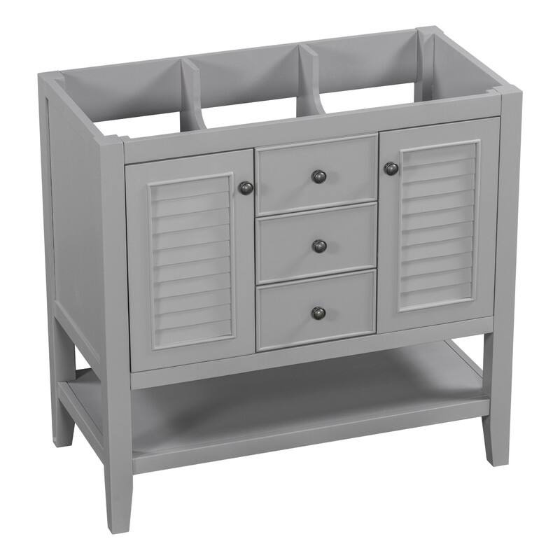 36" Bathroom Vanity with/without Sink, Bathroom Vanity Cabinet with 2 Cabinets and Drawers, Open Shelf, Solid Wood Frame