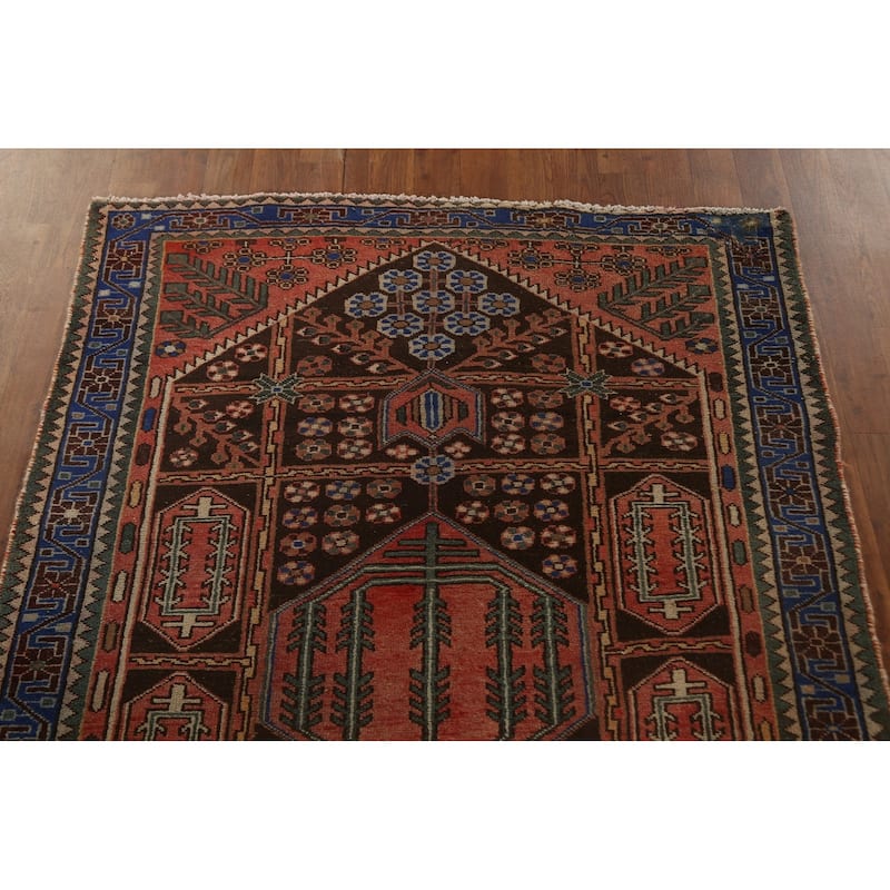 Brown Bakhtiari Persian Vintage Runner Rug Handmade Wool Carpet - 3'10"x 9'6"