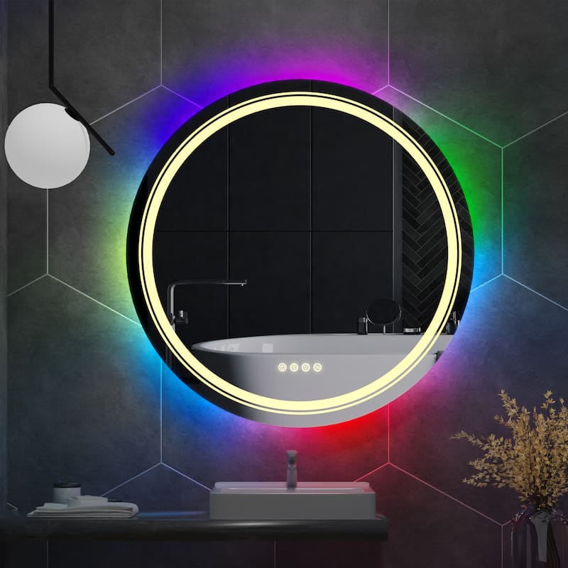 RGB Color Changing Front Back light Mirror Shatterproof Dimmable Anti-Fog Vanity Mirror ambient lighting