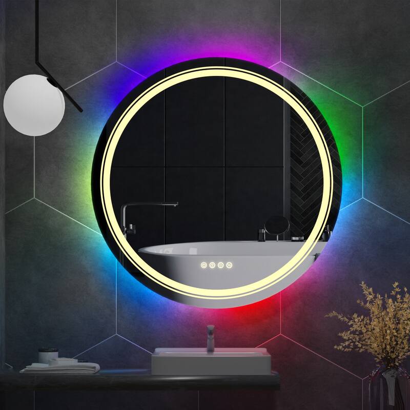 Round LED Mirror RGB Color Changing Dimmable Anti-Fog Memory Backlit