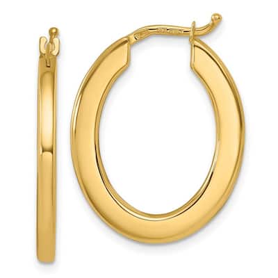 Curata 14k Yellow Gold Square Edge Oval Hoop Earrings - 26.5x21mm
