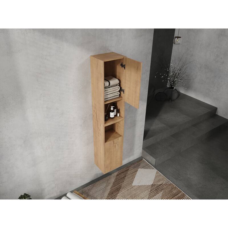 24" Bathroom Side Cabinet, Soft Close Doors, Float Mounting Design, Imitative Oak