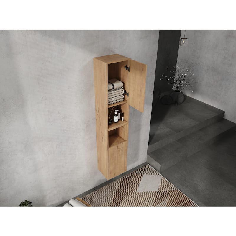 Modern Bathroom Side Cabinet with Soft-Close Door Hinges & Reversible Door, Floating Wall-Mounted Storage Cabinet