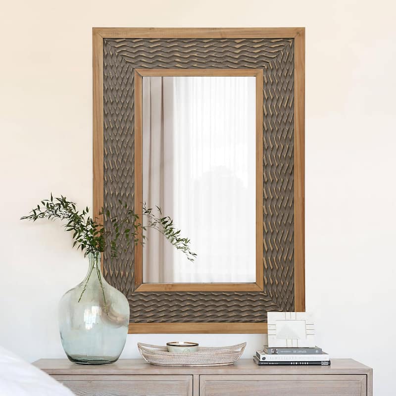 Rustic Farmhouse Wall Mirror, Natural Wood Decorative Vanity Mirror for Bedroom, Living Room, Bathroom, Entryway