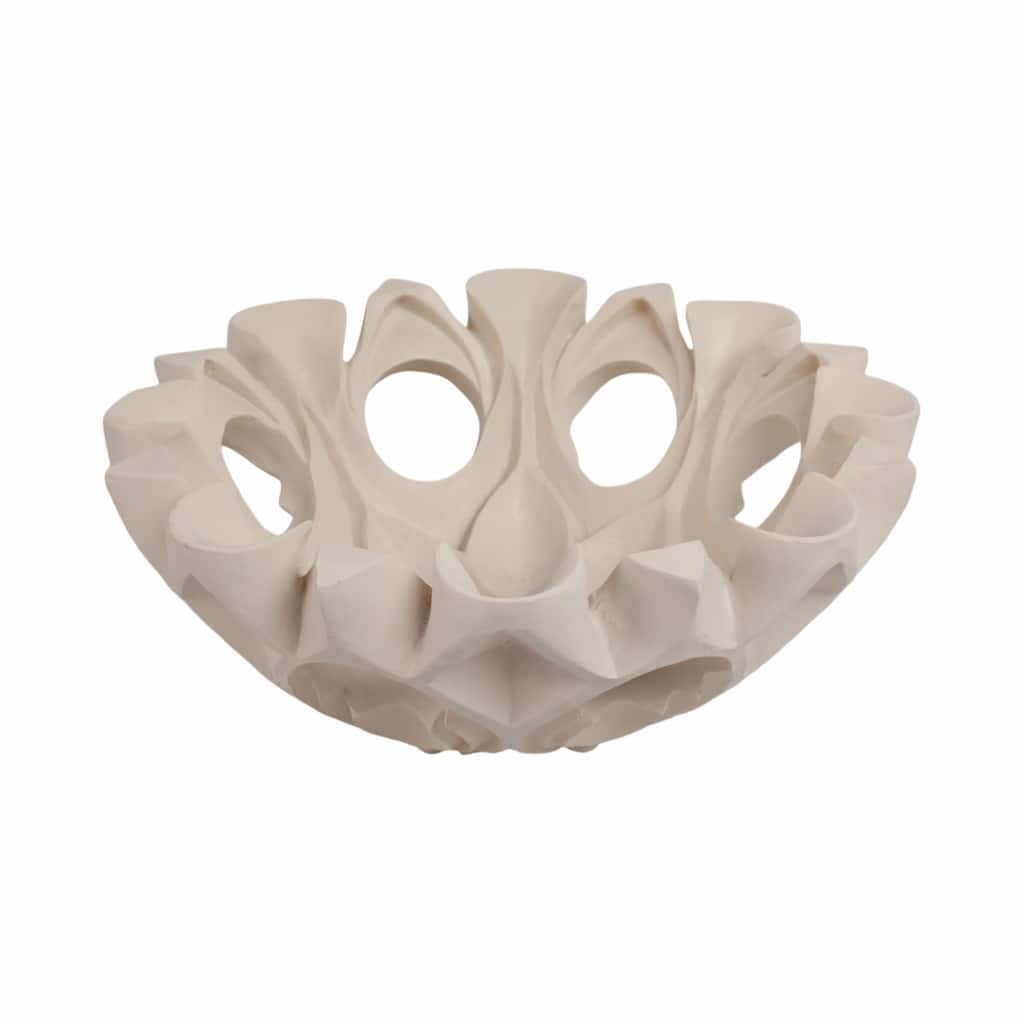 Polyresin Decorative Bowl with Sculpted Carved Floral Motif Design