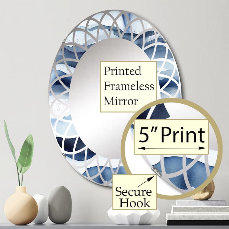 Designart "Abstract Classic Blue Waves II" Fractals Modern Wall Mirror