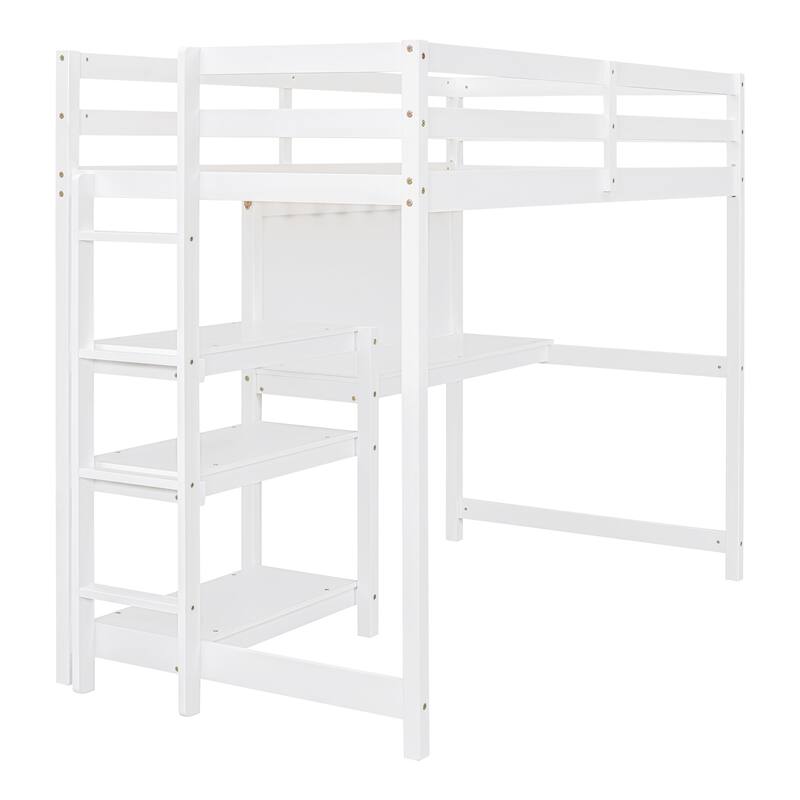 Twin/Full Loft Bed with Desk, 3-Tier Shelves, Writing Board for Kids & Teens