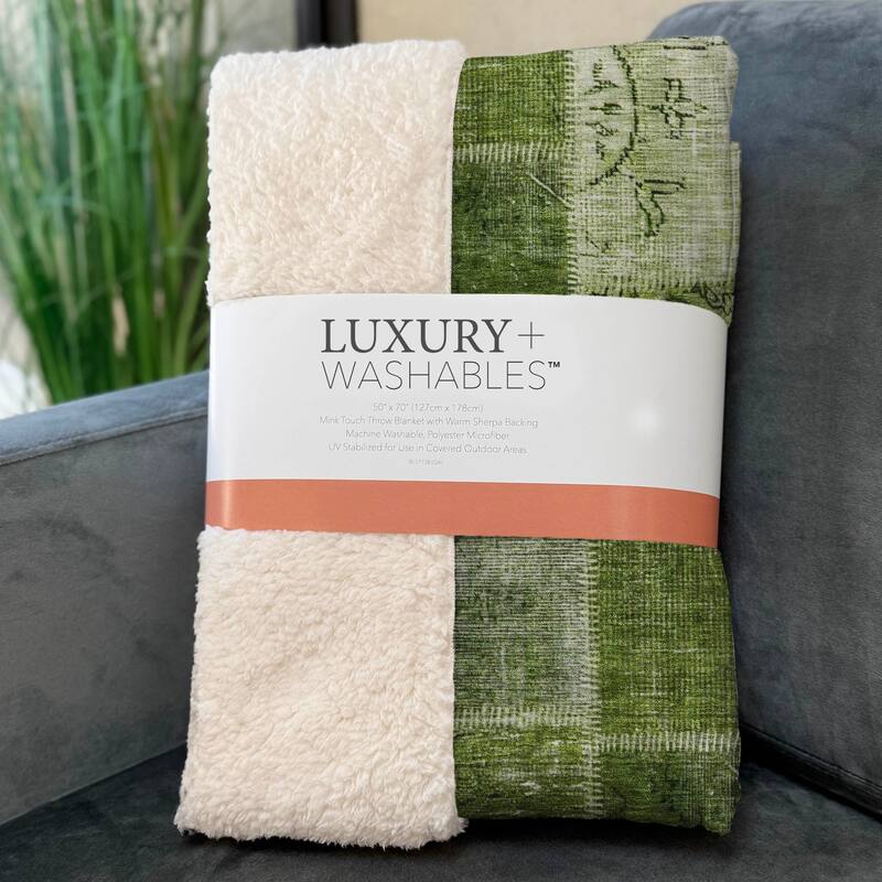 Premium Machine Washable Vintage Patchwork Sherpa Throw Blanket