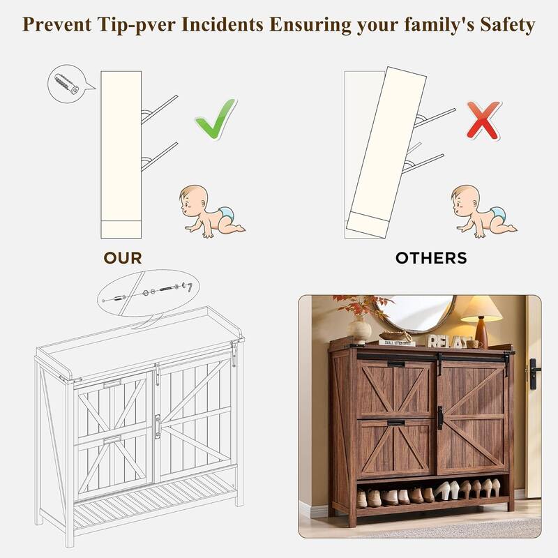 Farmhouse Shoe Storage Cabinet, Shoe Organizer, Shoe Rack Cabinet